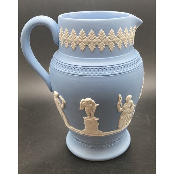 Dudson Hanley Jasper Ware Blue and White Grecian Embossed Pitcher - England Made - Picture 1 of 12